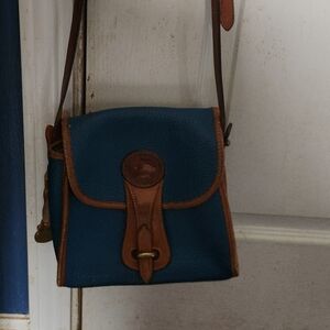 Elegant Blue and Brown Leather Crossbody Bag